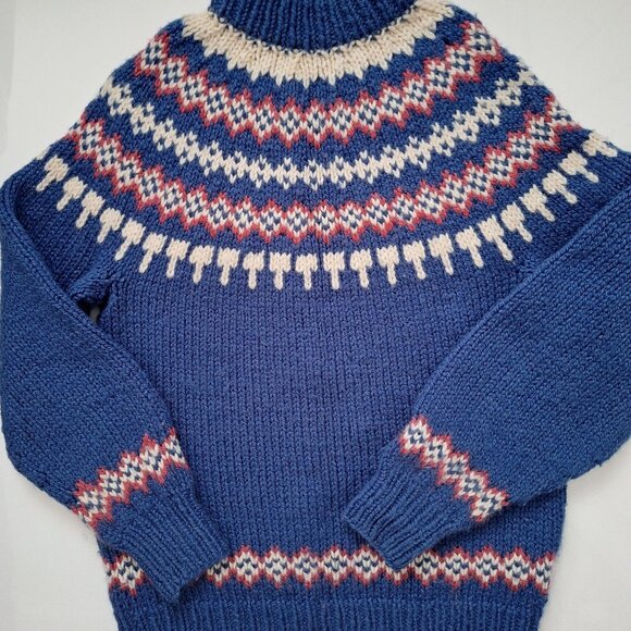 Handknit Blue Pink & White Fair Isle Sweater - Picture 6 of 6